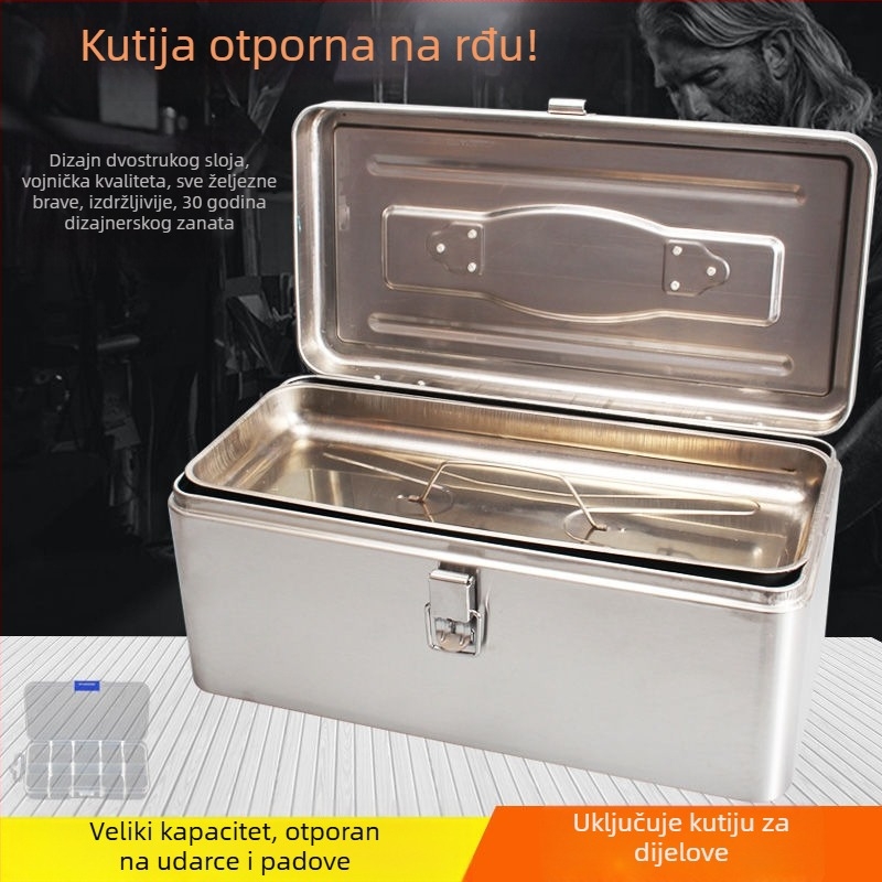 Kutija za alate od nehrđajućeg čelika s višeslojim sustavom zaključavanja — prijenosno skladište s lozinkom/kodnim zaključavanjem