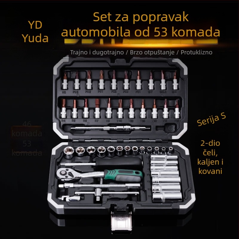 Yuda set alata za popravak automobila, krom-molibden čelik, za mehaničko održavanje, popravak automobila i kućnu upotrebu, popravak strojeva