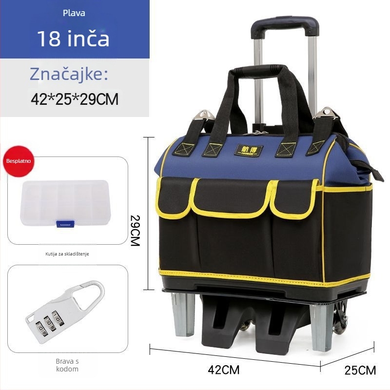 Torba za alate s kotačićima, platnena, ojačana konstrukcija, velik kapacitet, otporna na habanje, za električara