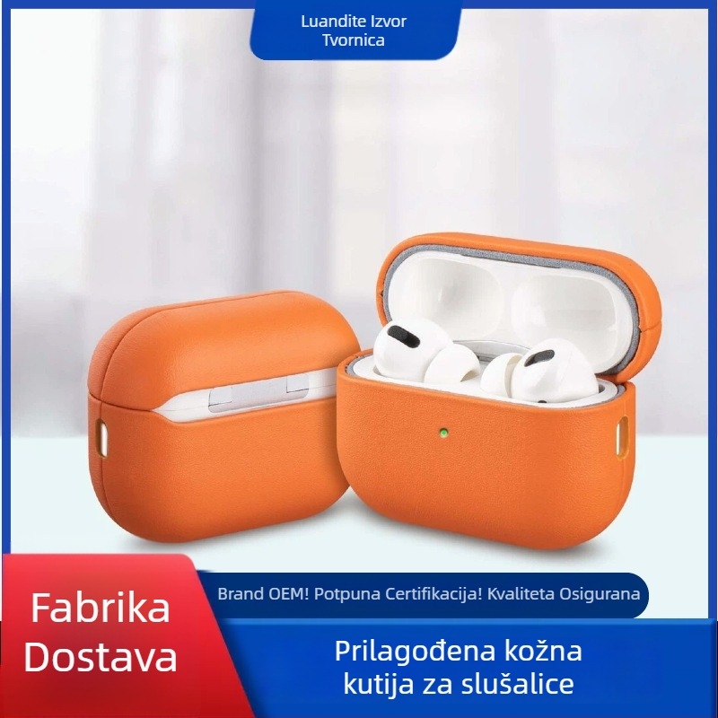 Roland Shell zaštitno kućište od prave kože za AirPods Pro3, s reljefnim utiskom, kompatibilno s Apple AirPods Pro3