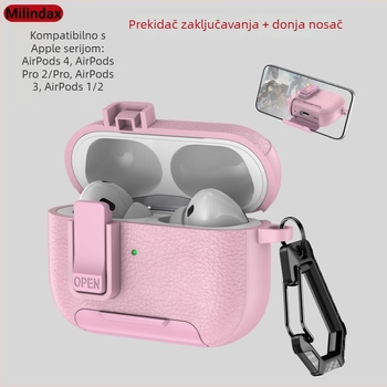 Zaštitna futrola za AirPods Pro 2 i AirPods 4 sa kožnom teksturom, kućište od polikarbonata, otporna na padove, gravirani dizajn