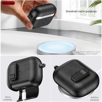 Zaštitna futrola za AirPods Pro 2 i AirPods 4 sa kožnom teksturom, kućište od polikarbonata, otporna na padove, gravirani dizajn