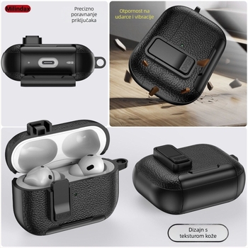 Zaštitna futrola za AirPods Pro 2 i AirPods 4 sa kožnom teksturom, kućište od polikarbonata, otporna na padove, gravirani dizajn