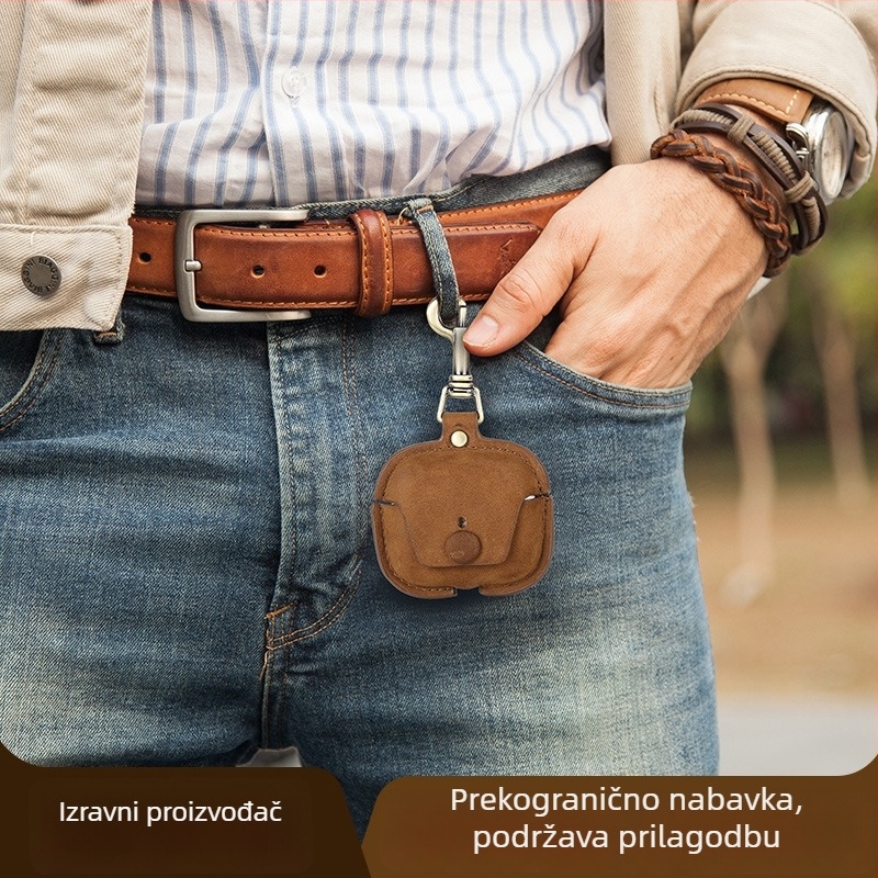 Kožna futrola za AirPods 3 s visećom kopčom, ručna izrada, otporna na padove