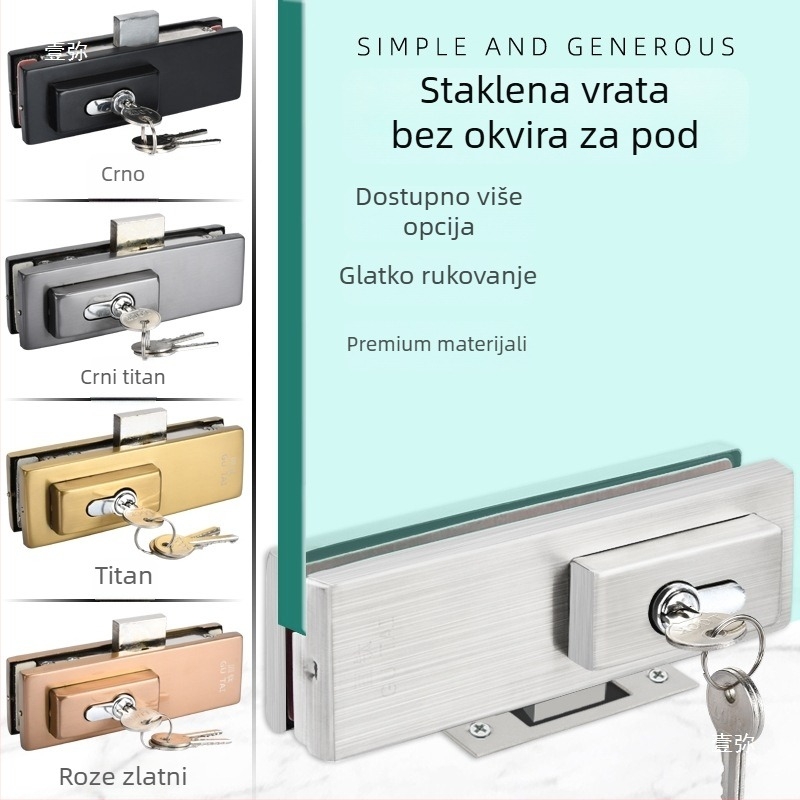 Bezokvirna staklena vrata – podno zaključavanje s oprugom i klipsom, model GT-6SDS