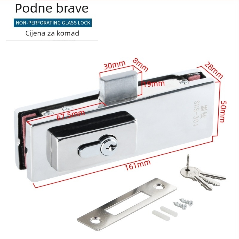 Bezokvirna staklena vrata – podno zaključavanje s oprugom i klipsom, model GT-6SDS