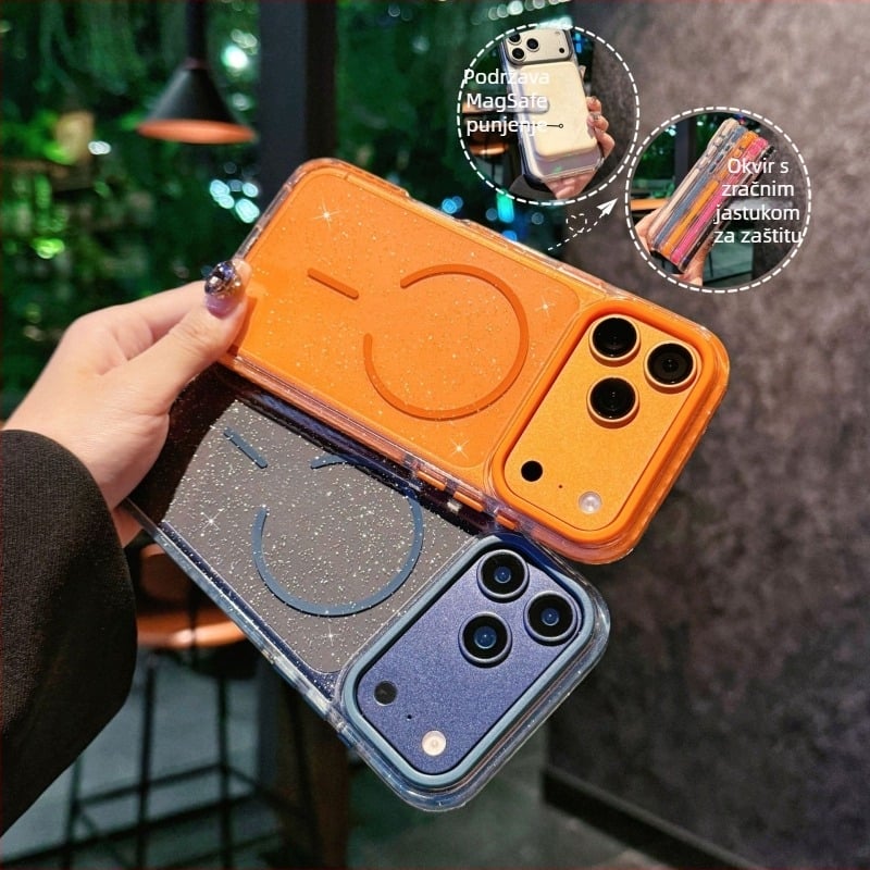 Futrola za iPhone s dvobojnim glitterom i magnetskim prstenom, zaštita od pada