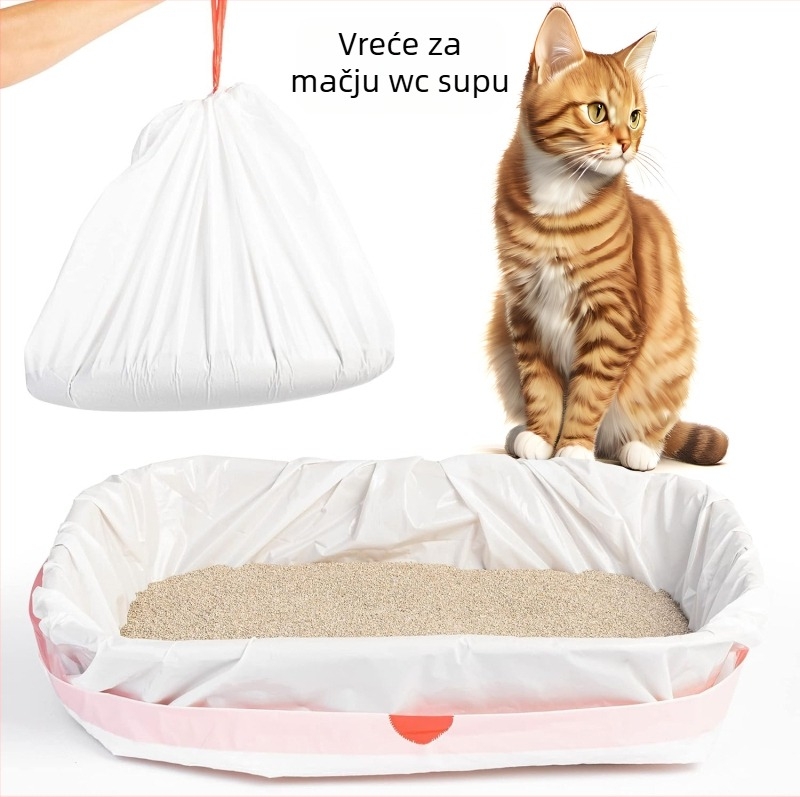 Torba za mačji pijesak sa šnurlom – debeli PE materijal, jednokratna uporaba