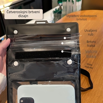 Vodootporna torbica za mobitel s podrškom za dodirni zaslon, velika zapremina, PVC materijal, toplinski presovana konstrukcija, pogodna za plivanje.