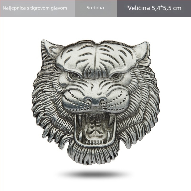 Chuangya Tiger Head 3D metalni auto bedž i naljepnica za prozor – cinkova legura, snažna adhezija, magnetska montaža