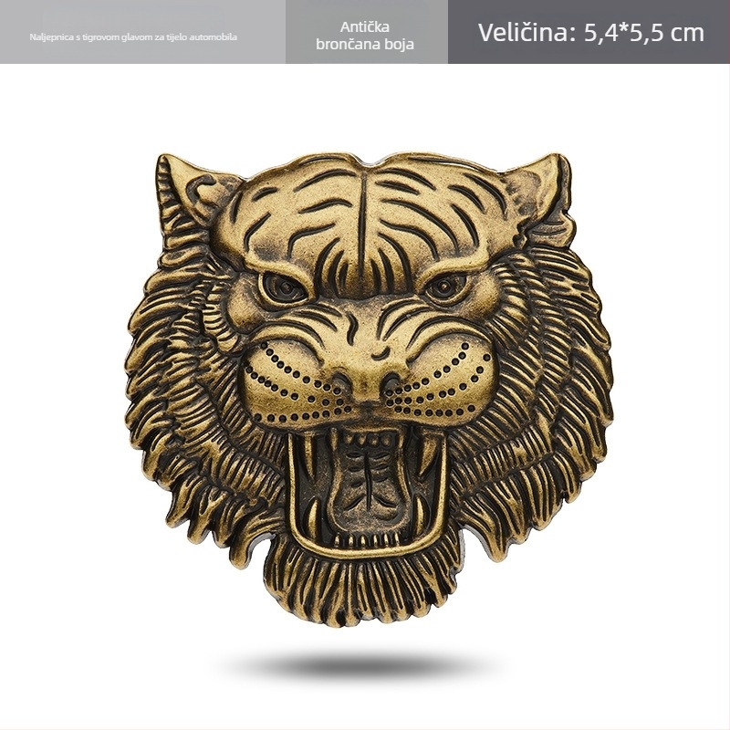Chuangya Tiger Head 3D metalni auto bedž i naljepnica za prozor – cinkova legura, snažna adhezija, magnetska montaža