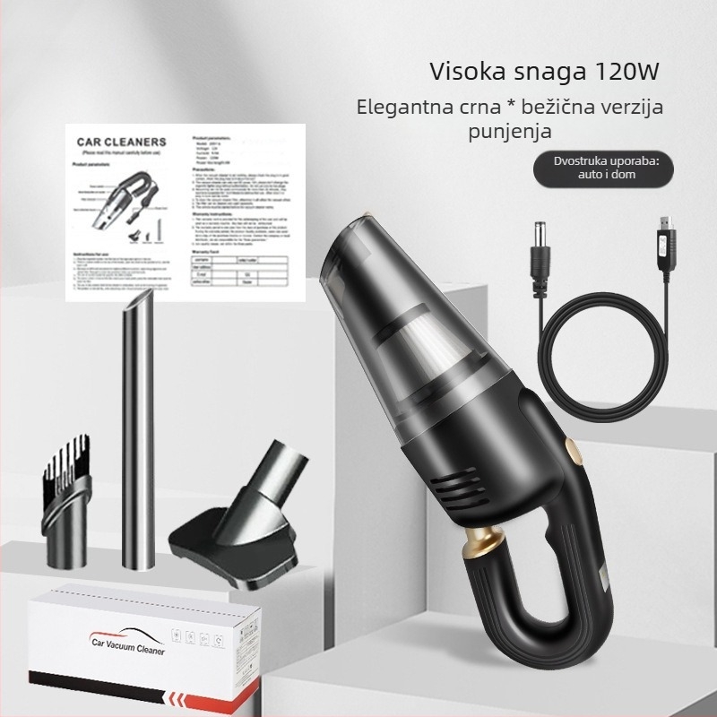 Ručni usisavač za automobil, mokro i suho čišćenje, 120W, 9000Pa, bežični, punjivi