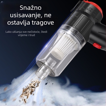 Mini usisivač za automobil, bežičan, punjiv, dvostruka upotreba za dom i auto; usisavanje 16000Pa; napon 8.4V; snaga 150W