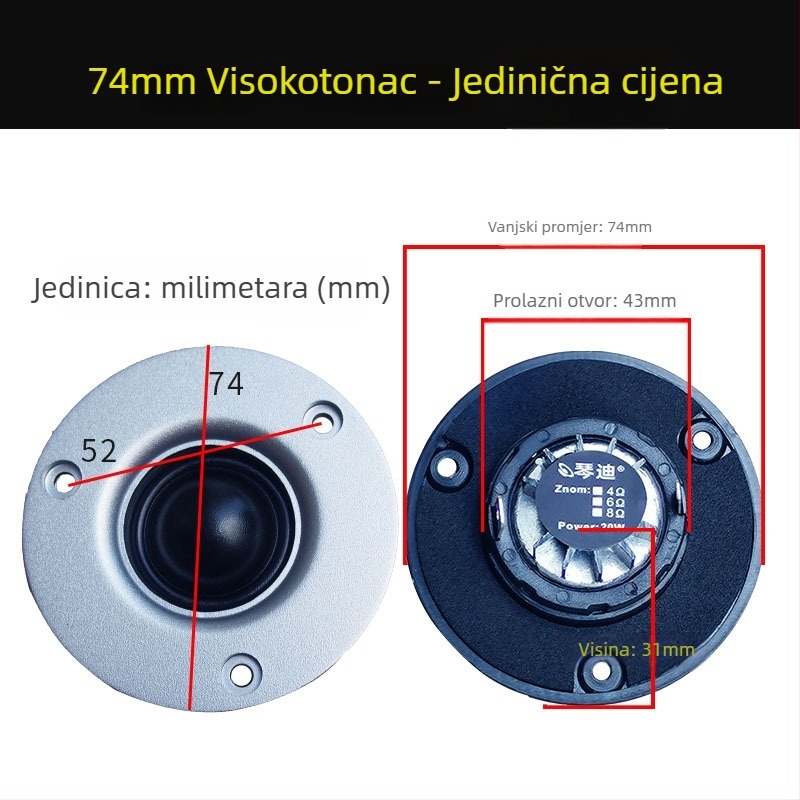 Tweeter s dijafragmom od svile, dvostruki magnetski sklop, visoka osjetljivost – za glazbene instrumente