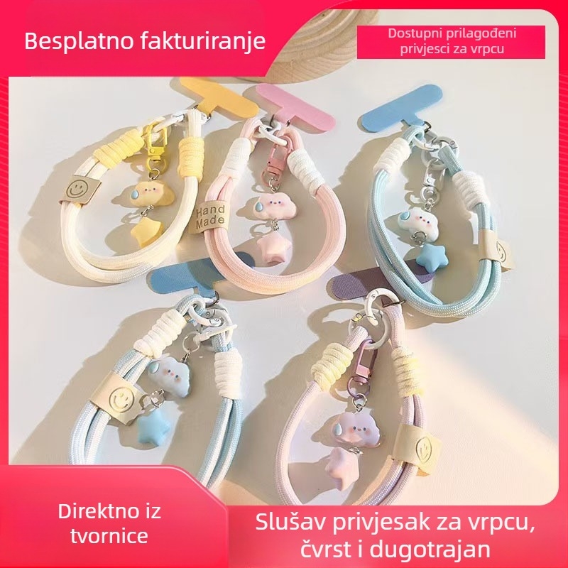 Privjesak za telefon s plišastim dizajnom oblaka i zvijezda, unisex, PVC užad, plastična kopča, sitotisak