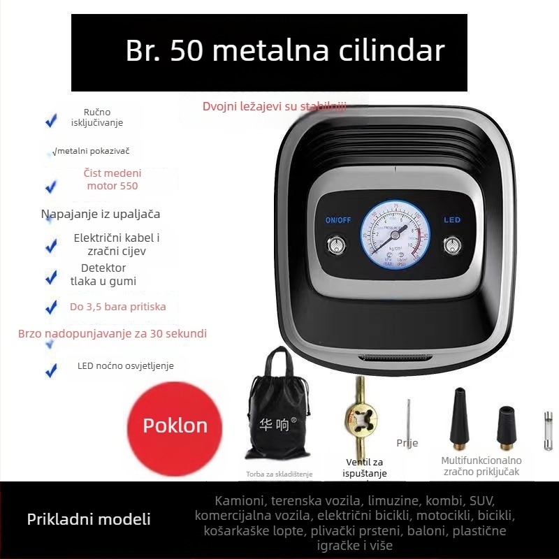 12V automobilna pumpa za gume s digitalnim prikazom, prijenosna mini pumpa za zrak, 60 L/min, 120W, kabel 3.5 m