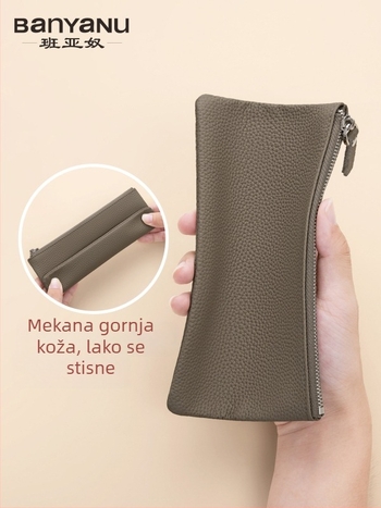 Torba za pohranu novčanik s zatvaračem za žene — Prava koža (prvi sloj teleće kože), Bayano, podstava teleća koža, model Byn-8114, za svakodnevnu upotrebu
