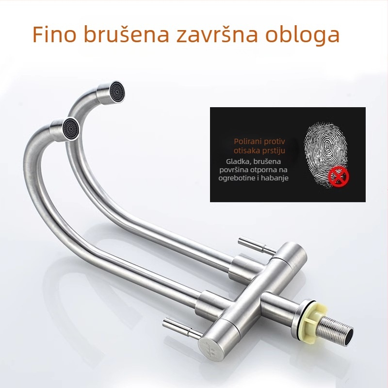 Nehrđajući kuhinjski miješalica s 1 priključkom i 2 izlaza, 3-putna veza za perilicu i umivaonik, keramicki jezgreni ventil, brušeni završetak, 20 mm priključci, model 5236