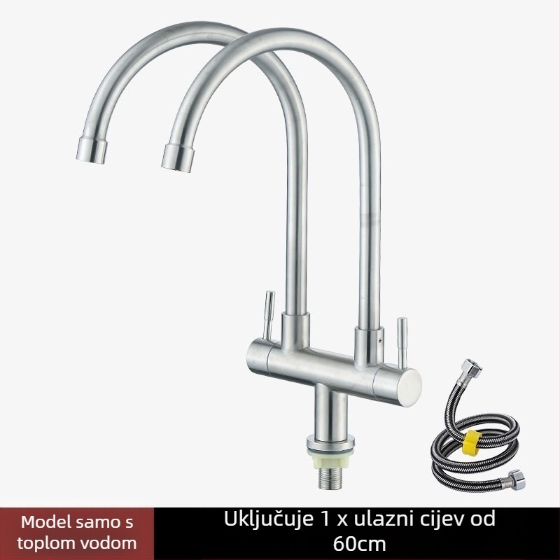 Nehrđajući kuhinjski miješalica s 1 priključkom i 2 izlaza, 3-putna veza za perilicu i umivaonik, keramicki jezgreni ventil, brušeni završetak, 20 mm priključci, model 5236