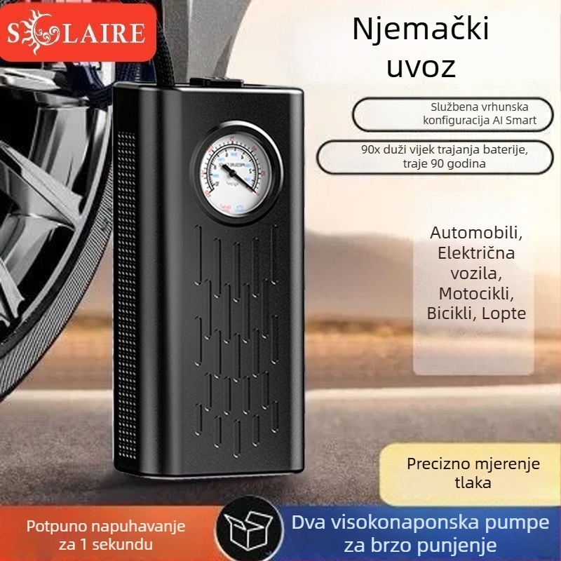 Prijenosna 12V pumpa za zrak za automobil, s digitalnim LCD zaslonom, 220W, dvostruka namjena za EV i sedan