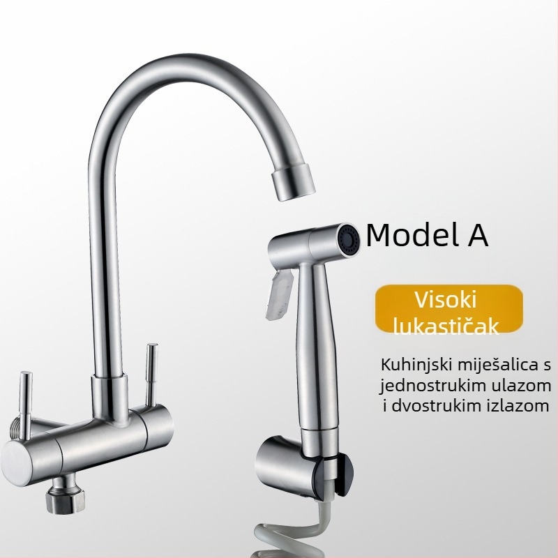 Zidni miješajući slavina za kuhinju od nehrđajućeg čelika, model FSN-6421, 1.0 MPa, 0–90°C
