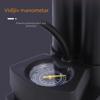 Nožna pumpa za bicikle, automobile i motocikle – univerzalna, kompaktna, jednodijelna konstrukcija, protok zraka 30 L/min, snaga ispod 80 W, svjetlo upozorenja, kontinuirani rad 5–20 minuta