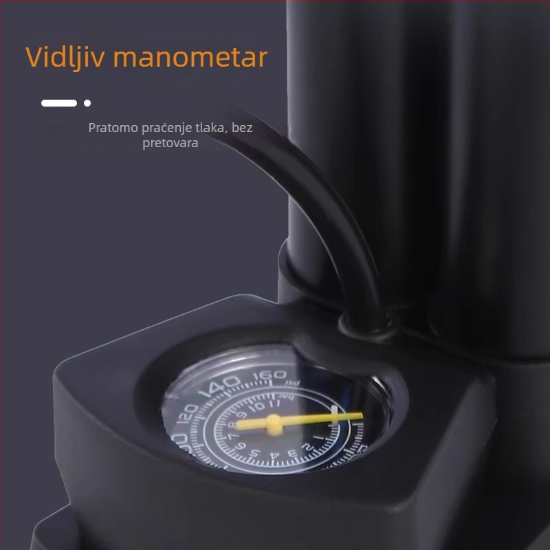 Nožna pumpa za bicikle, automobile i motocikle – univerzalna, kompaktna, jednodijelna konstrukcija, protok zraka 30 L/min, snaga ispod 80 W, svjetlo upozorenja, kontinuirani rad 5–20 minuta