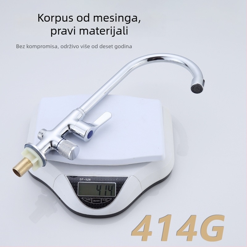 Kuhinjska slavina s dvostrukim izlazom, bakreno tijelo, bakreno jezgro ventila, nominalni tlak 0,8–1 MPa, radna temperatura 0–80°C, model WSY-900158