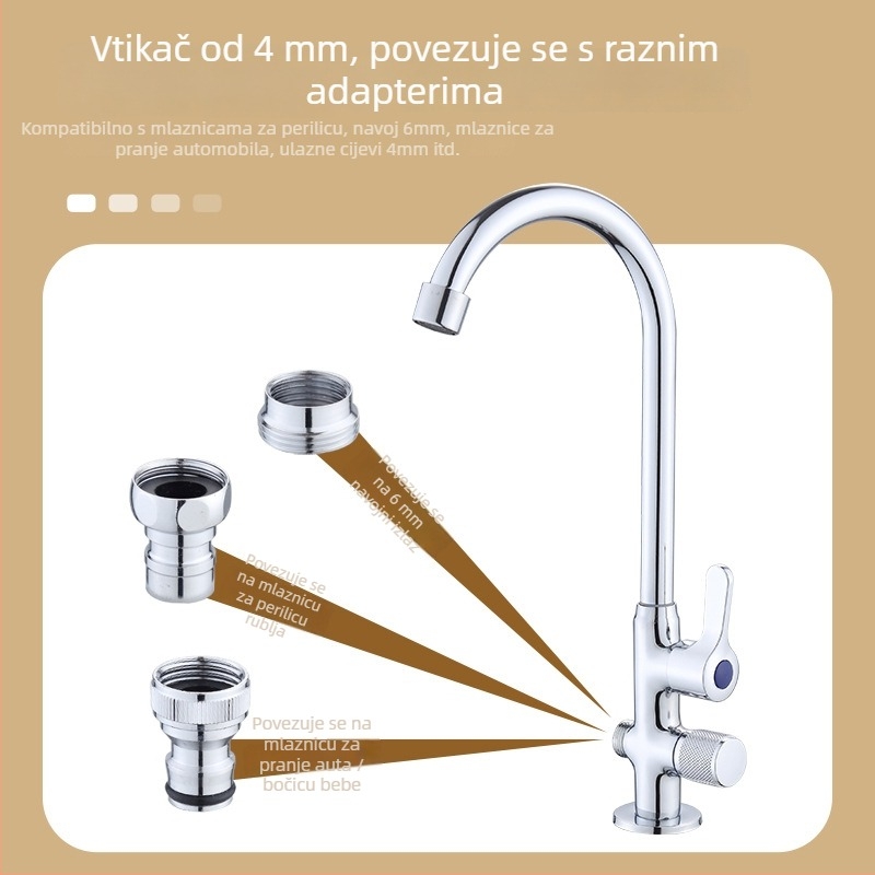 Kuhinjska slavina s dvostrukim izlazom, bakreno tijelo, bakreno jezgro ventila, nominalni tlak 0,8–1 MPa, radna temperatura 0–80°C, model WSY-900158