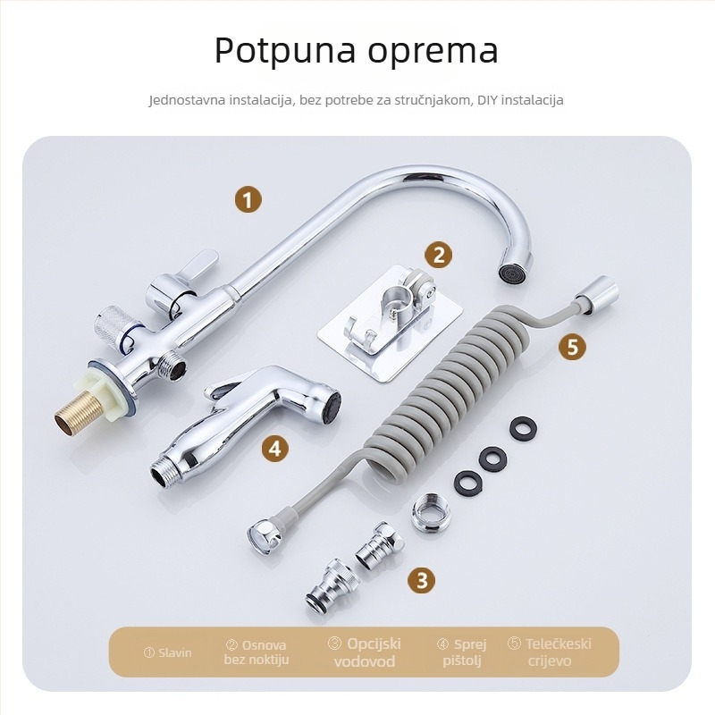 Kuhinjska slavina s dvostrukim izlazom, bakreno tijelo, bakreno jezgro ventila, nominalni tlak 0,8–1 MPa, radna temperatura 0–80°C, model WSY-900158