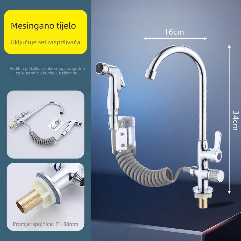 Kuhinjska slavina s dvostrukim izlazom, bakreno tijelo, bakreno jezgro ventila, nominalni tlak 0,8–1 MPa, radna temperatura 0–80°C, model WSY-900158