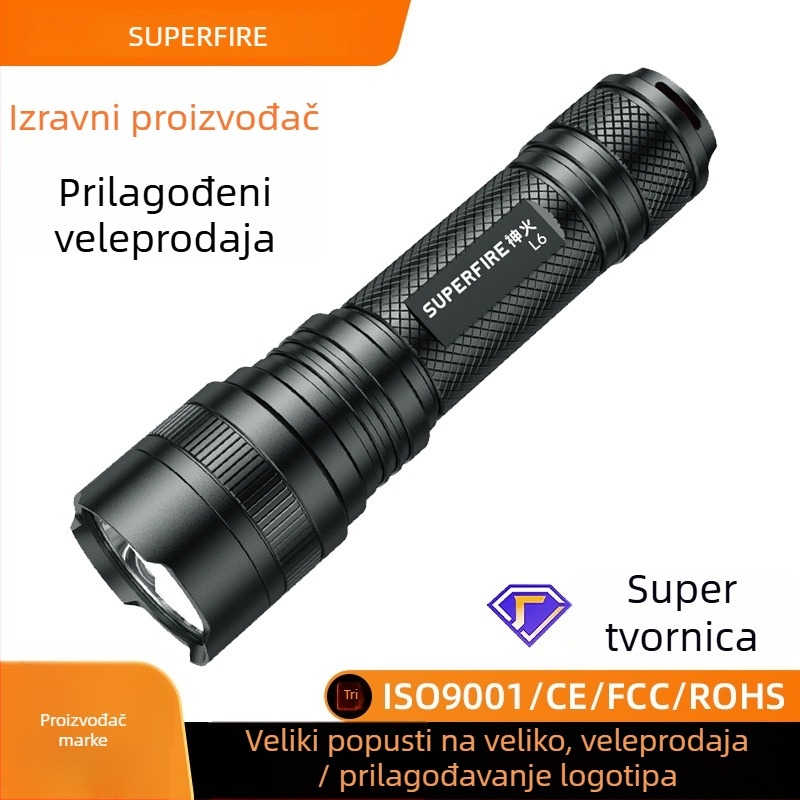 L6 ručna LED baterijska svjetiljka - aluminijski spoj, 3500mAh, 10W, punjiva, ručni pogon