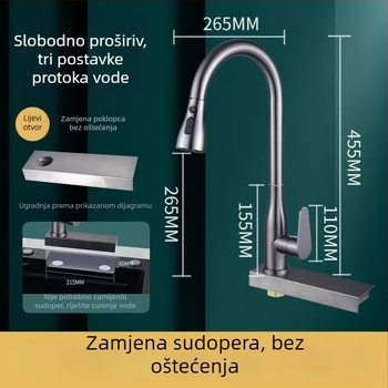 Izvlačna kuhinjska slavina za sudoper, nehrđajući čelik, model 5564, keramički disk ventil, vruća i hladna voda