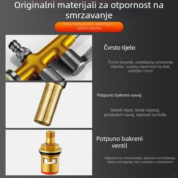 Vanjska bakrena slavina s zaštitom od smrzavanja, 1 ulaz 2 izlaza, za dvorište, vrt i balkon