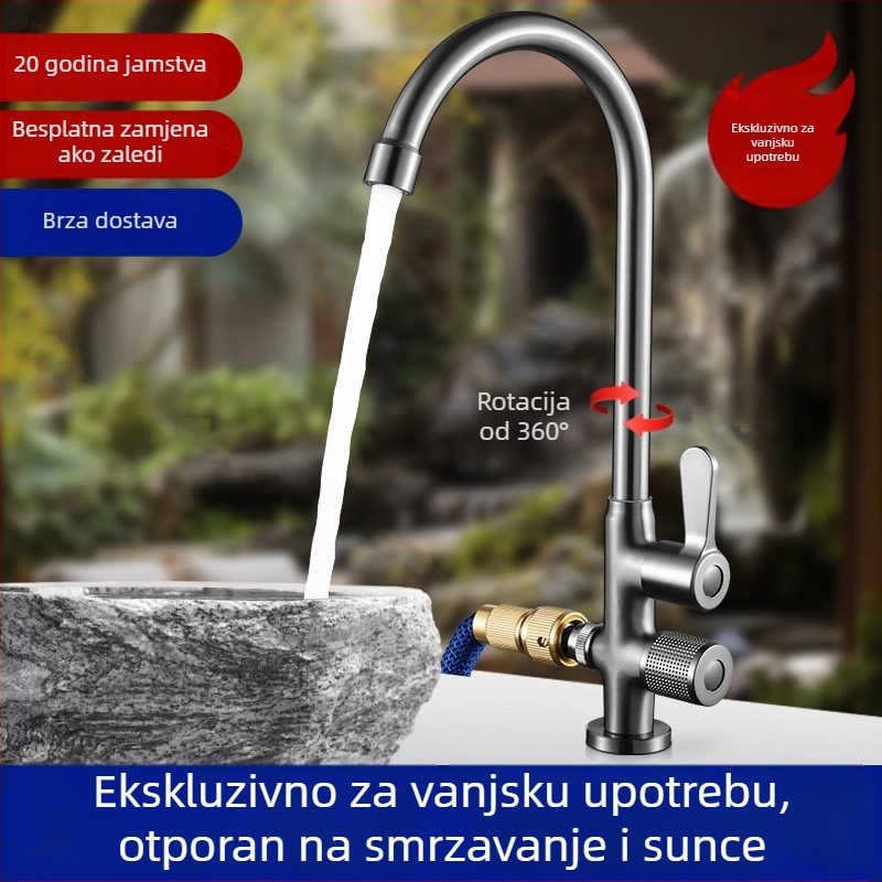 Vanjska bakrena slavina s zaštitom od smrzavanja, 1 ulaz 2 izlaza, za dvorište, vrt i balkon