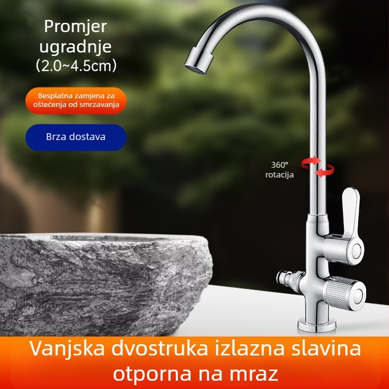 Vanjska bakrena slavina s zaštitom od smrzavanja, 1 ulaz 2 izlaza, za dvorište, vrt i balkon