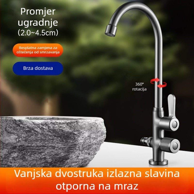 Vanjska bakrena slavina s zaštitom od smrzavanja, 1 ulaz 2 izlaza, za dvorište, vrt i balkon
