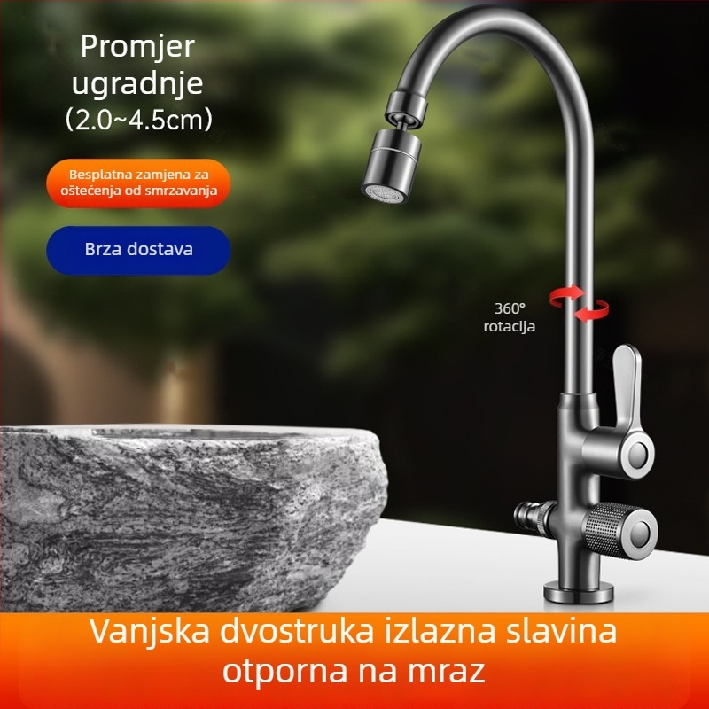 Vanjska bakrena slavina s zaštitom od smrzavanja, 1 ulaz 2 izlaza, za dvorište, vrt i balkon