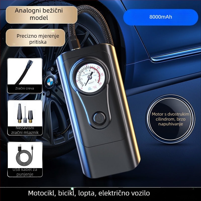 Inteligentna automobilska pumpa za zrak, mini bezžična električna pumpa s LED svjetlom, 12V 80W, 25 L/min, USB napajanje, digitalni zaslon i ugrađena Power Bank