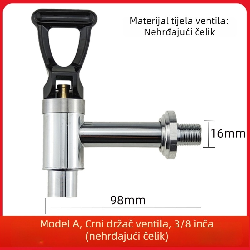 Električna slavina za vodu, nehrđajući čelik, radna temperatura 100°C, nominalni tlak 0,3 MPa, elektroplatinirani premaz