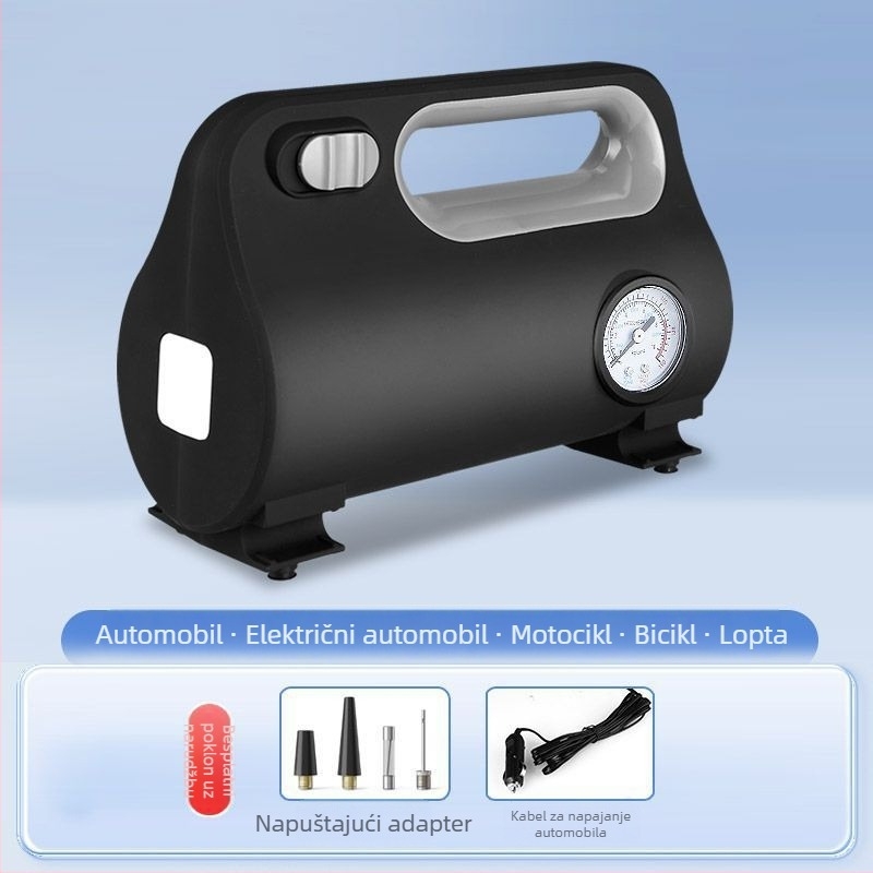 Automobilska pumpa za zrak s digitalnim prikazom, 120 W, kabel duljine 3,0–3,5 m, višecilindrična, univerzalna, sa svjetlom upozorenja