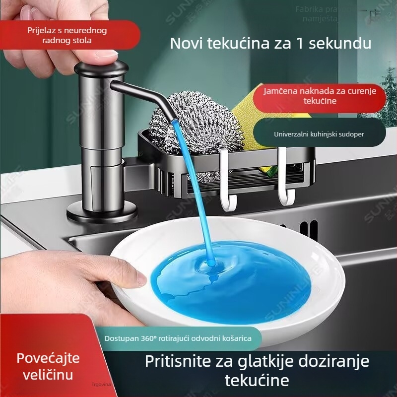 Kuhinjski ručni dozator tekućeg sapuna sa nosačem (Materijal: plast; Kromirani premaz; Stil: svijetli luksuz; Funkcija: ručno pritiskanje)