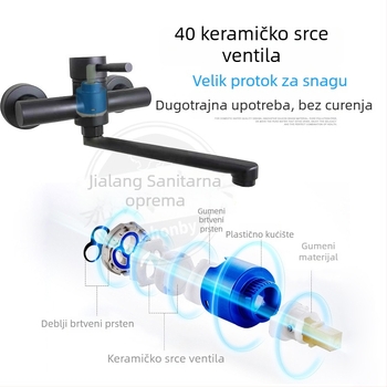 Zidni kuhinjski slavine od nehrđajućeg čelika, topla i hladna voda, jednoručni miješalica, rotirajući, model SK-8201, keramički kartridžni ventil