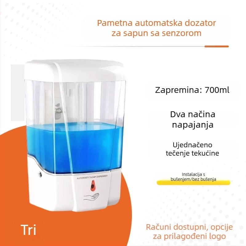 Automatski senzorski dispenser sapuna — injekcijsko oblikovan, EU CE certifikat, indukcijski rad, težina 0,65 kg, moder dizajn