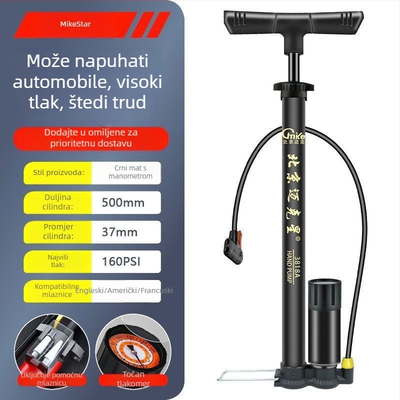 Visokotlačna ručna pumpa za bicikle, motocikle i električna vozila — brzo napuhavanje, univerzalna, za kućnu upotrebu