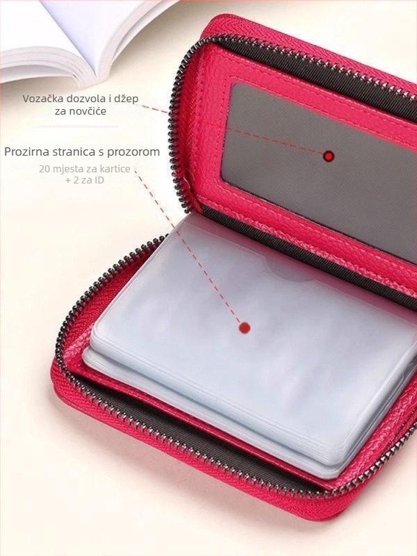 Držač kartica ultra-tanki dizajna, anti-demagnetizacijska zaštita, velika kapaciteta, višestruki pretinci (Materijal: PU; Podstava: kravlja koža; Unisex)