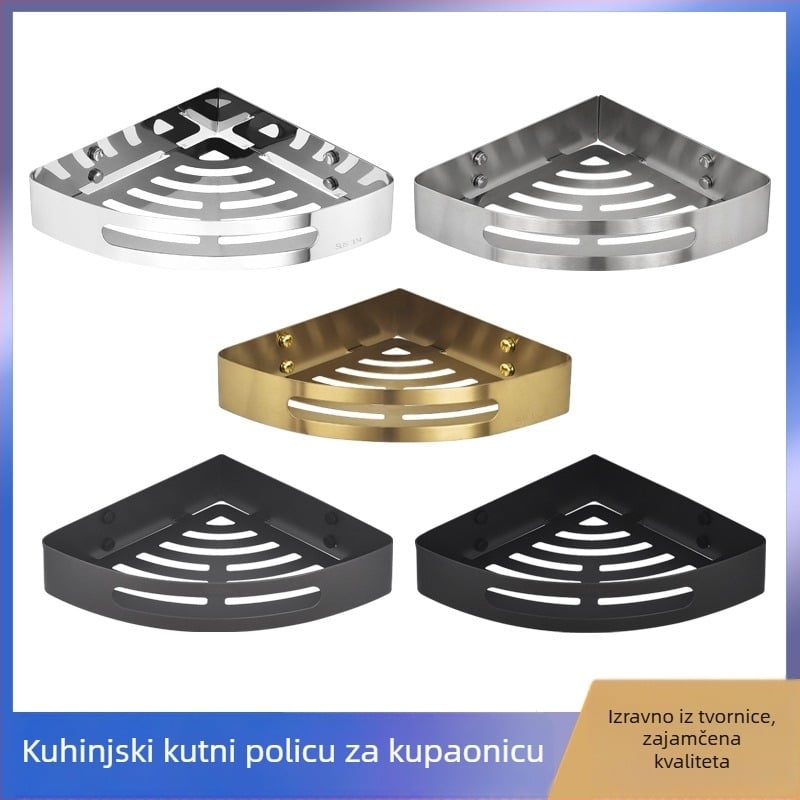 Nehrđajući čelična trokutasta kutna polica za kupaonicu, 1 etaža, montaža vijcima, polirana završna obrada, nosivost 1 kg