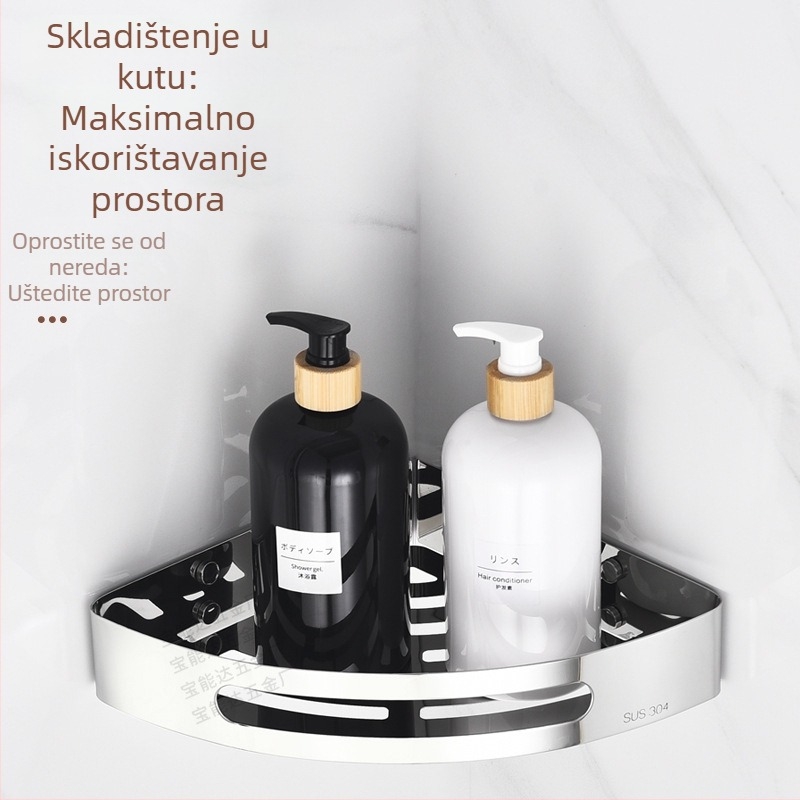 Nehrđajući čelična trokutasta kutna polica za kupaonicu, 1 etaža, montaža vijcima, polirana završna obrada, nosivost 1 kg