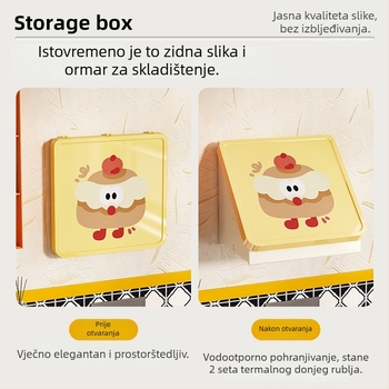 Plastični zidni skladišni ormar za kupaonicu, sklopivi, s jednim policom, u karikaturalnom stilu