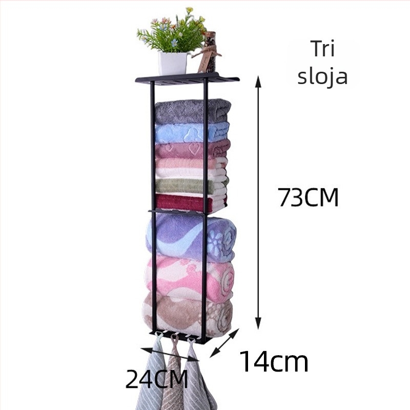 Zidni trostupanjski držač za ručnike u kupaonici, od ugljičnog čelika, moderni minimalistički stil, višestruko skladištenje u kupaonici, vodootporno